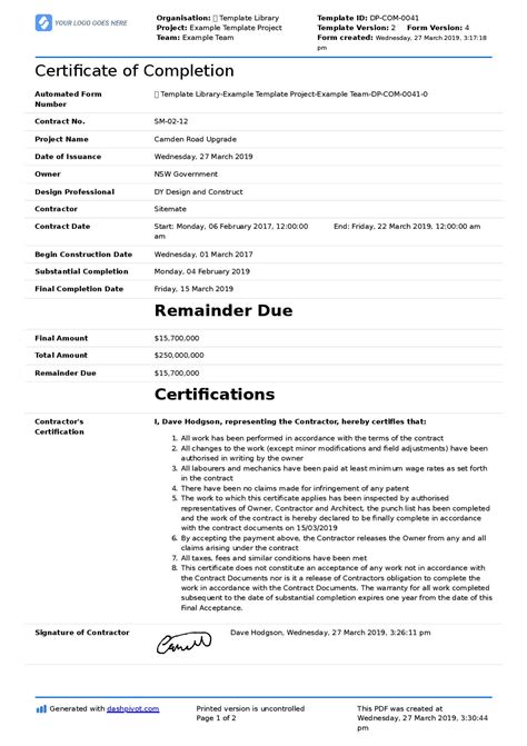 CERTIFICATION OF NEW CONSTRUCTION/ .